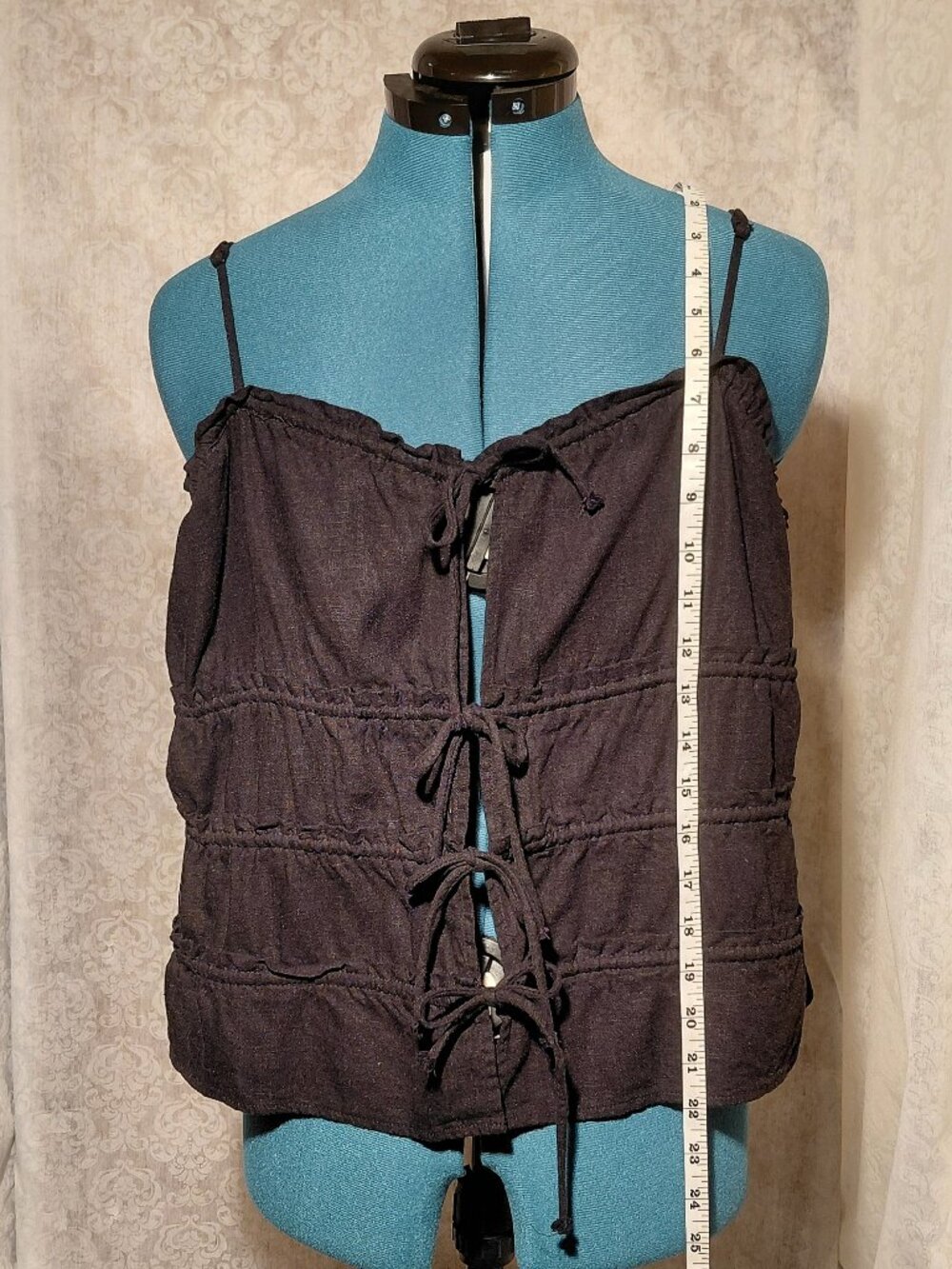 Black Linen Tie Front Tank Top
